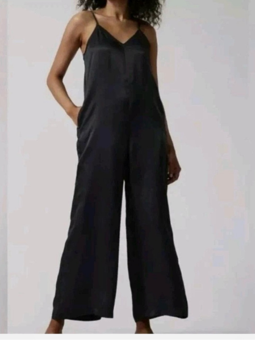 Athleta Nighttime Bliss Sleep Romper Relaxed size Small Black Lounge Wide leg